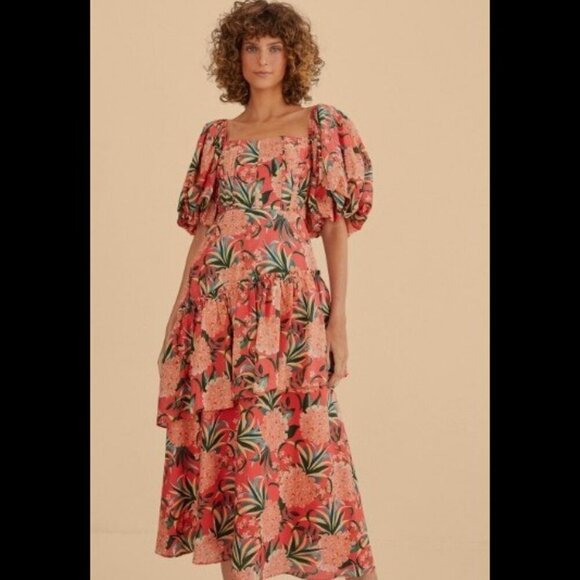 NWT Farm Rio Red Pineapple Bloom Cut Out Midi Dress Medium - Picture 1 of 16